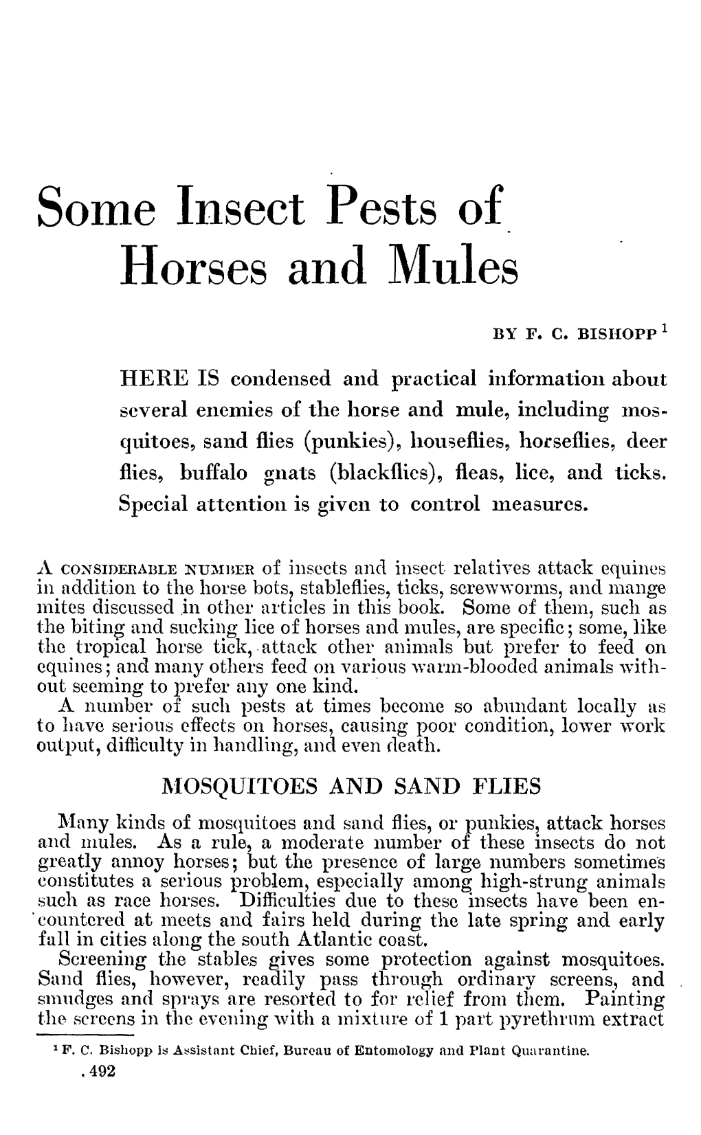 Some Insect Pests of Horses and Mules