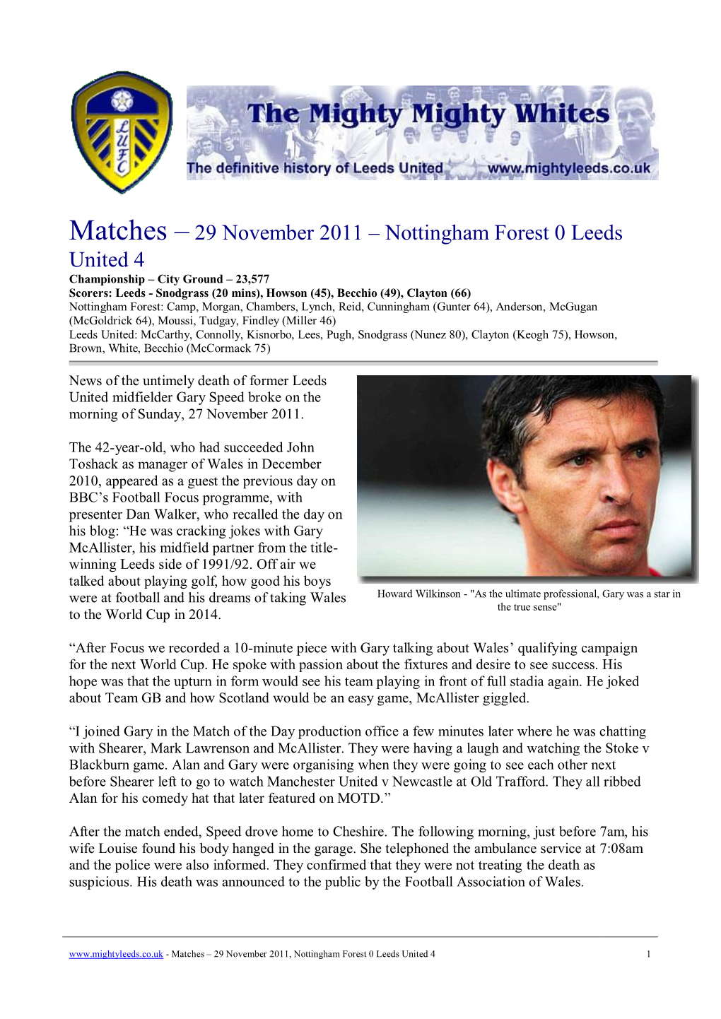 Matches – 29 November 2011 – Nottingham Forest 0 Leeds United 4