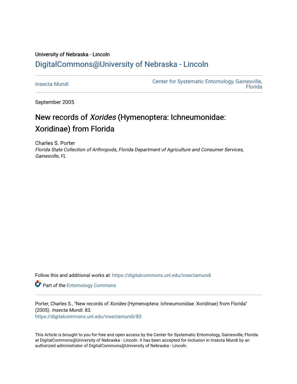 New Records of Xorides (Hymenoptera: Ichneumonidae: Xoridinae) from Florida