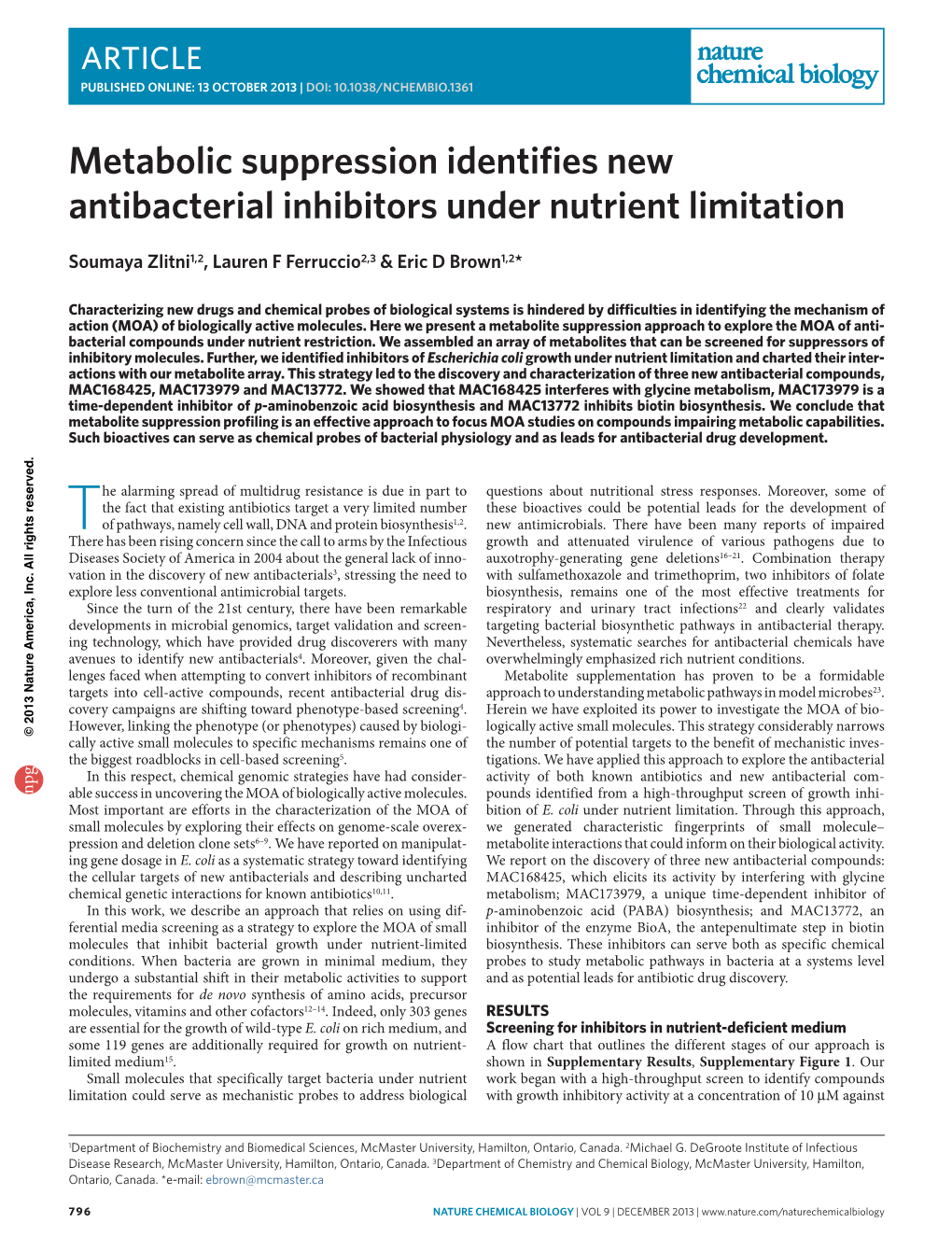 Metabolic Suppression Identifies New Antibacterial Inhibitors Under Nutrient Limitation