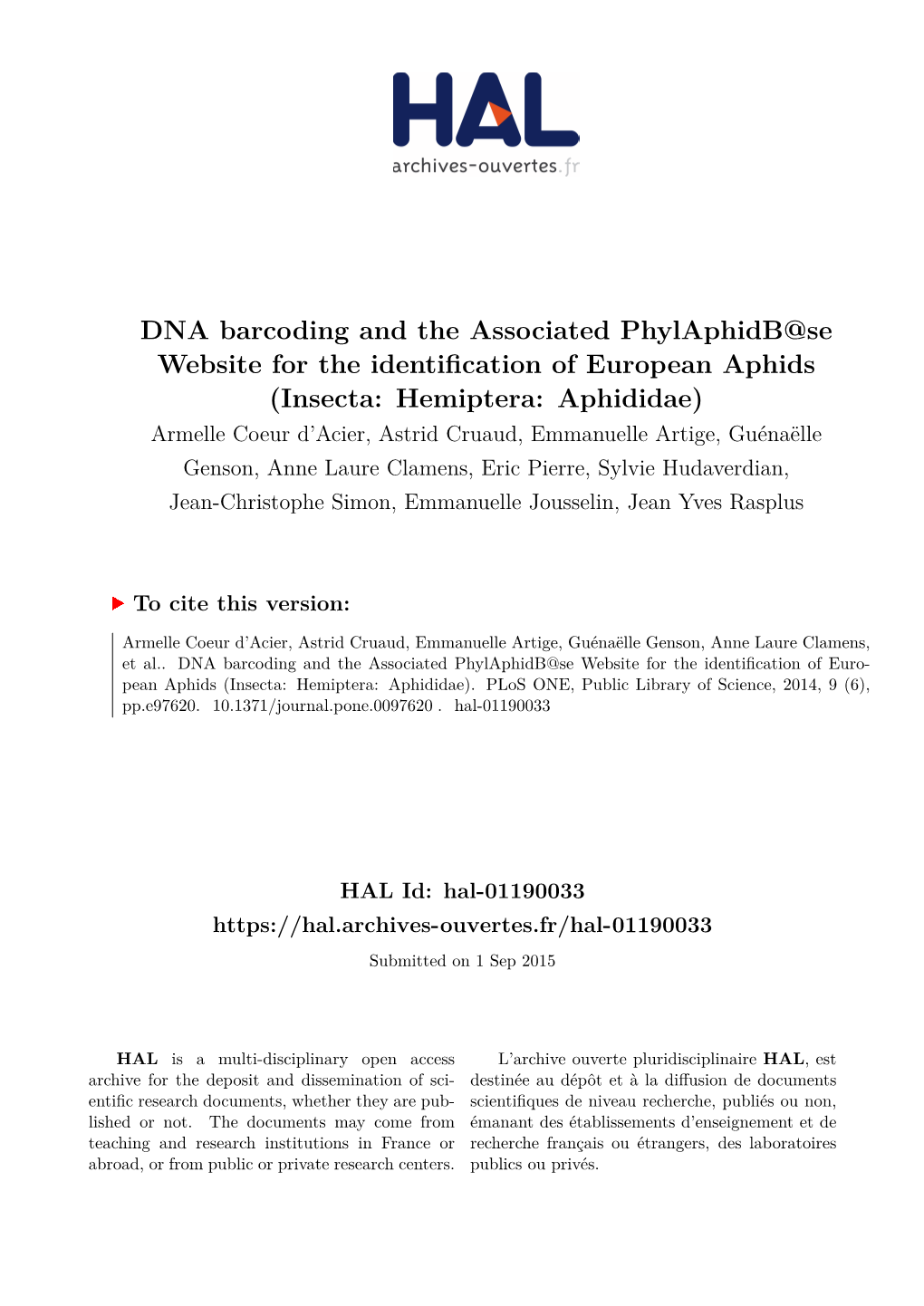 DNA Barcoding and the Associated Phylaphidb@Se Website for The
