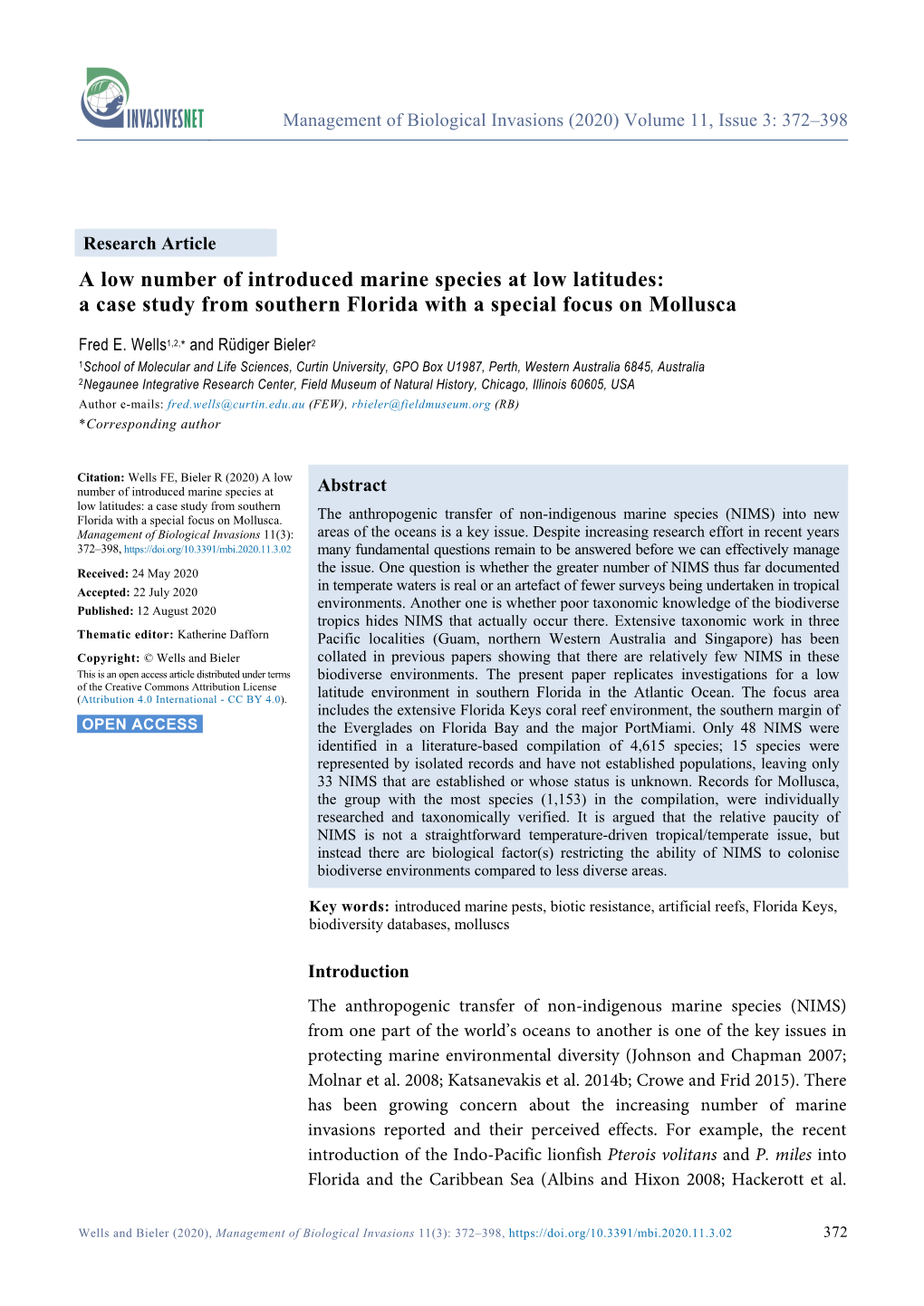 A Low Number of Introduced Marine Species at Low Latitudes: a Case Study from Southern Florida with a Special Focus on Mollusca