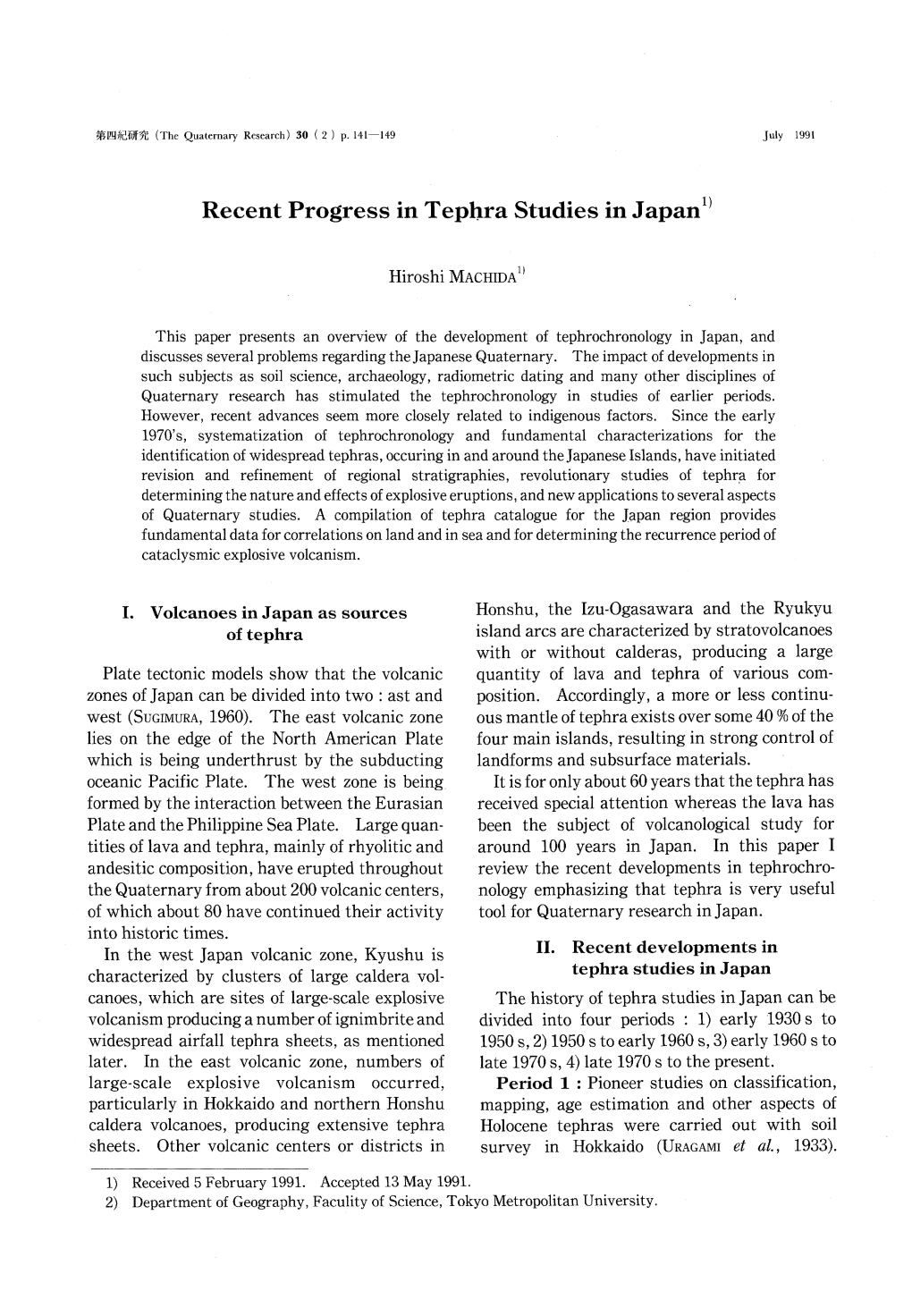 Recent Progress in Tephra Studies in Japan1)