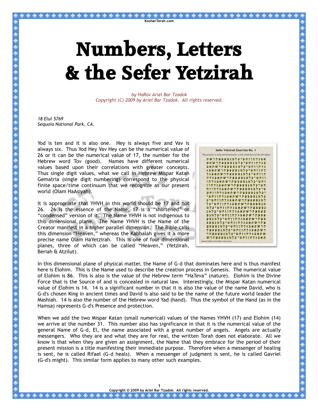 Numbers, Letters & the Sefer Yetzirah