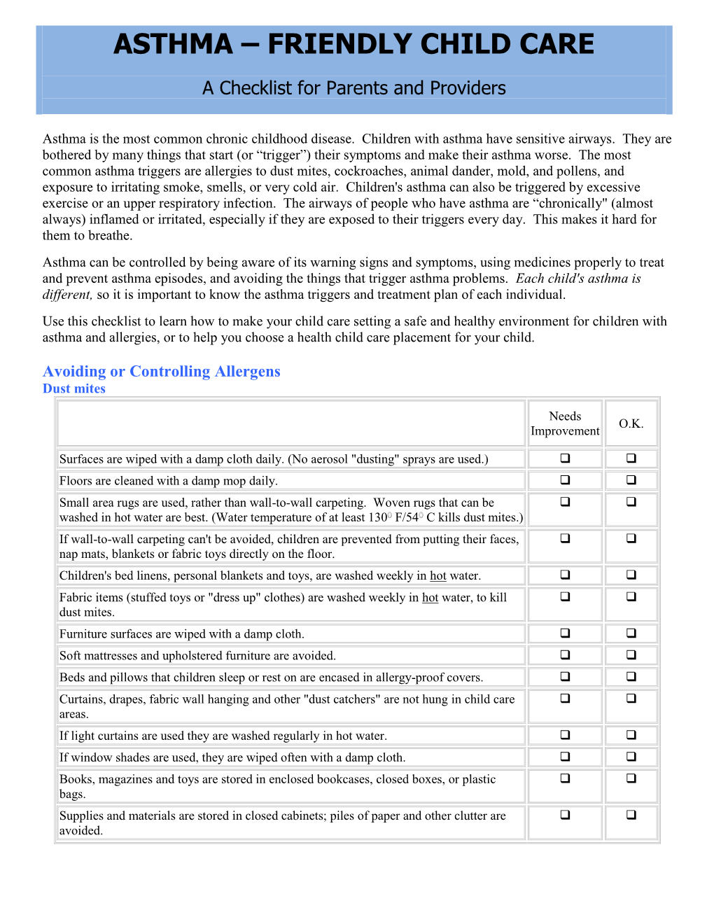 Asthma – Friendly Child Care