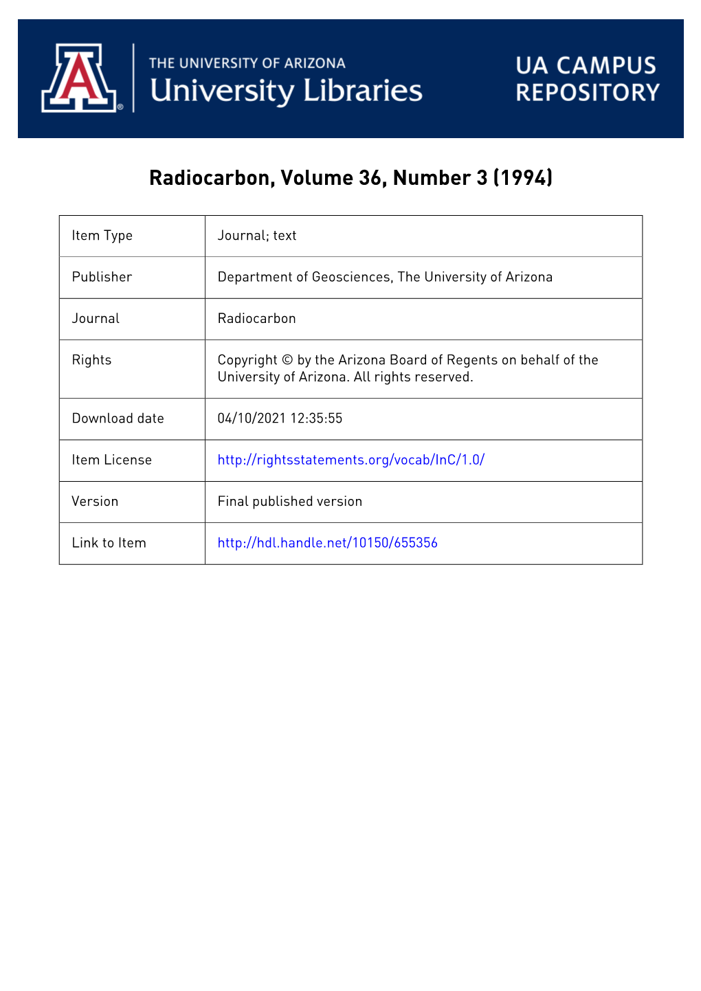 Radiocarbon, Volume 36, Number 3 (1994)