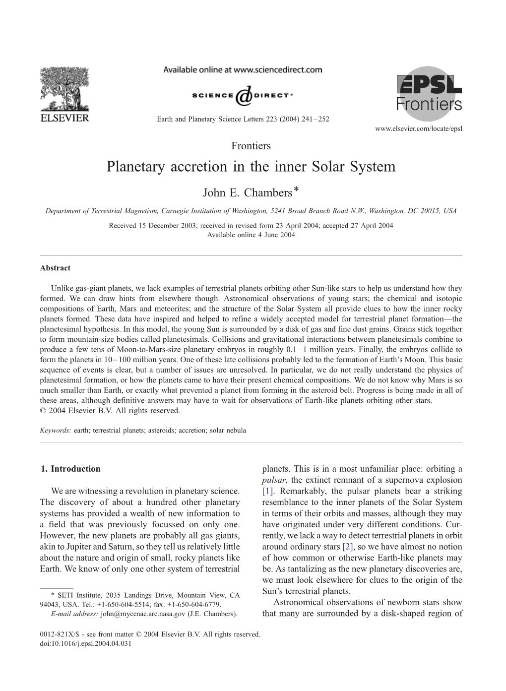 Planetary Accretion in the Inner Solar System