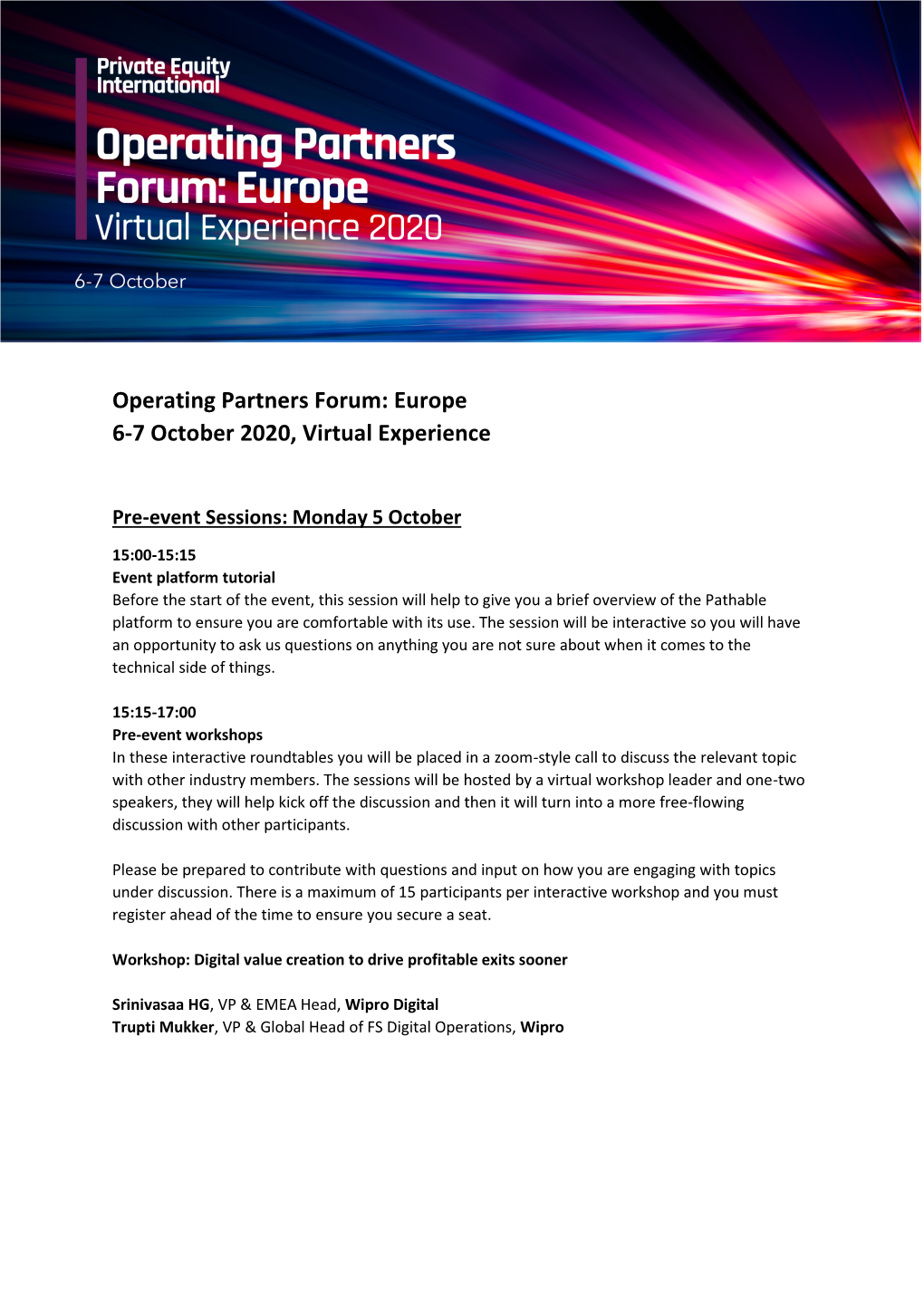 Operating Partners Forum: Europe 6-7 October 2020, Virtual Experience