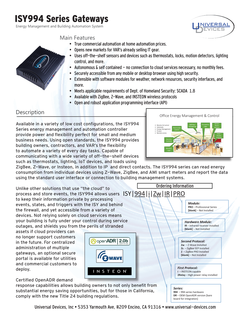 ISY994 Series Gateways Energy Management and Building Automation System