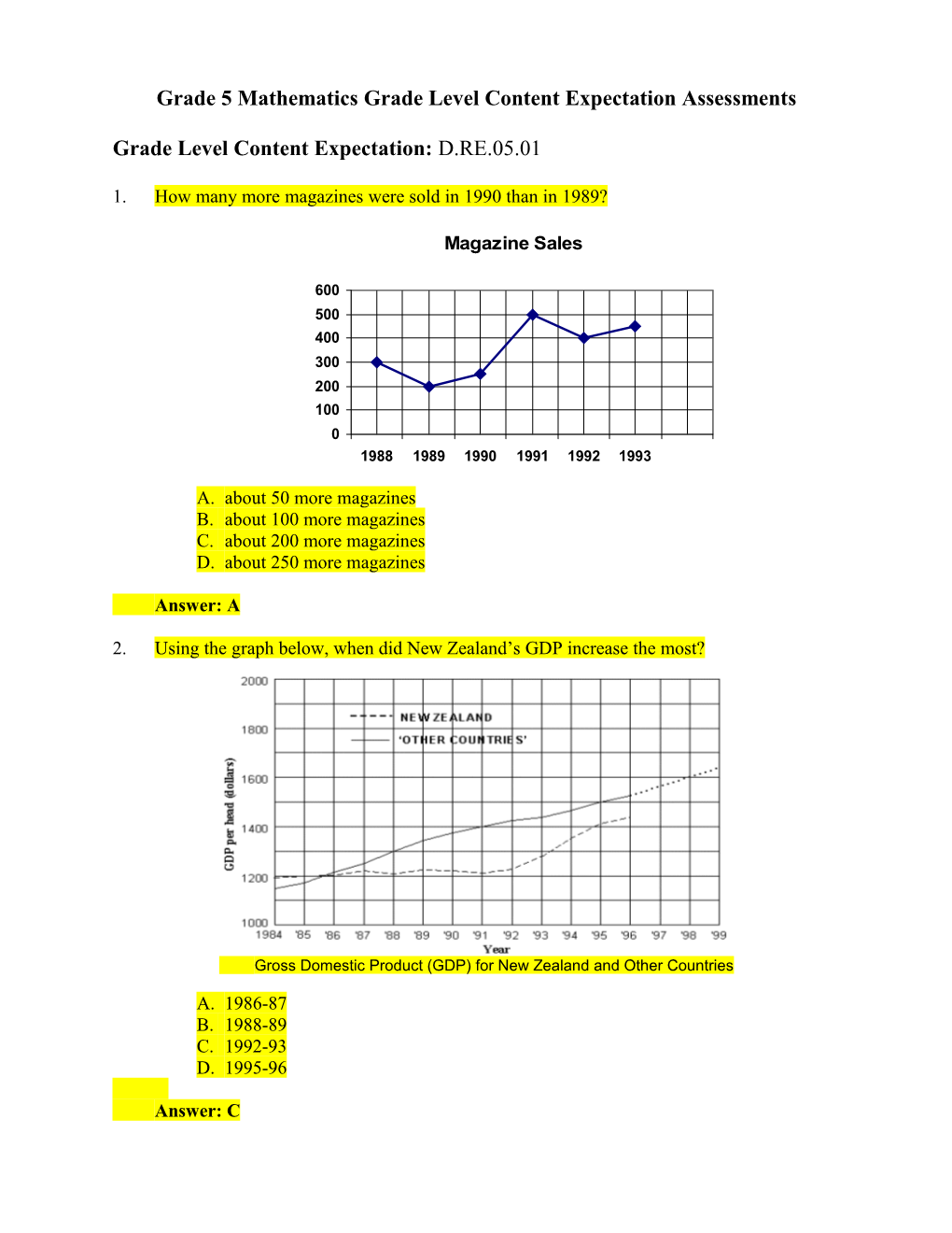 Grade Level Content Expectation: D