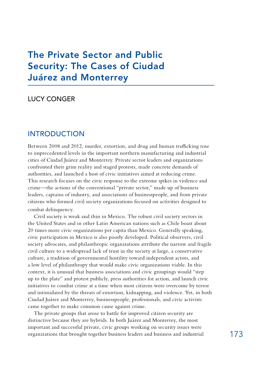 The Private Sector and Public Security: the Cases of Ciudad Juárez and Monterrey