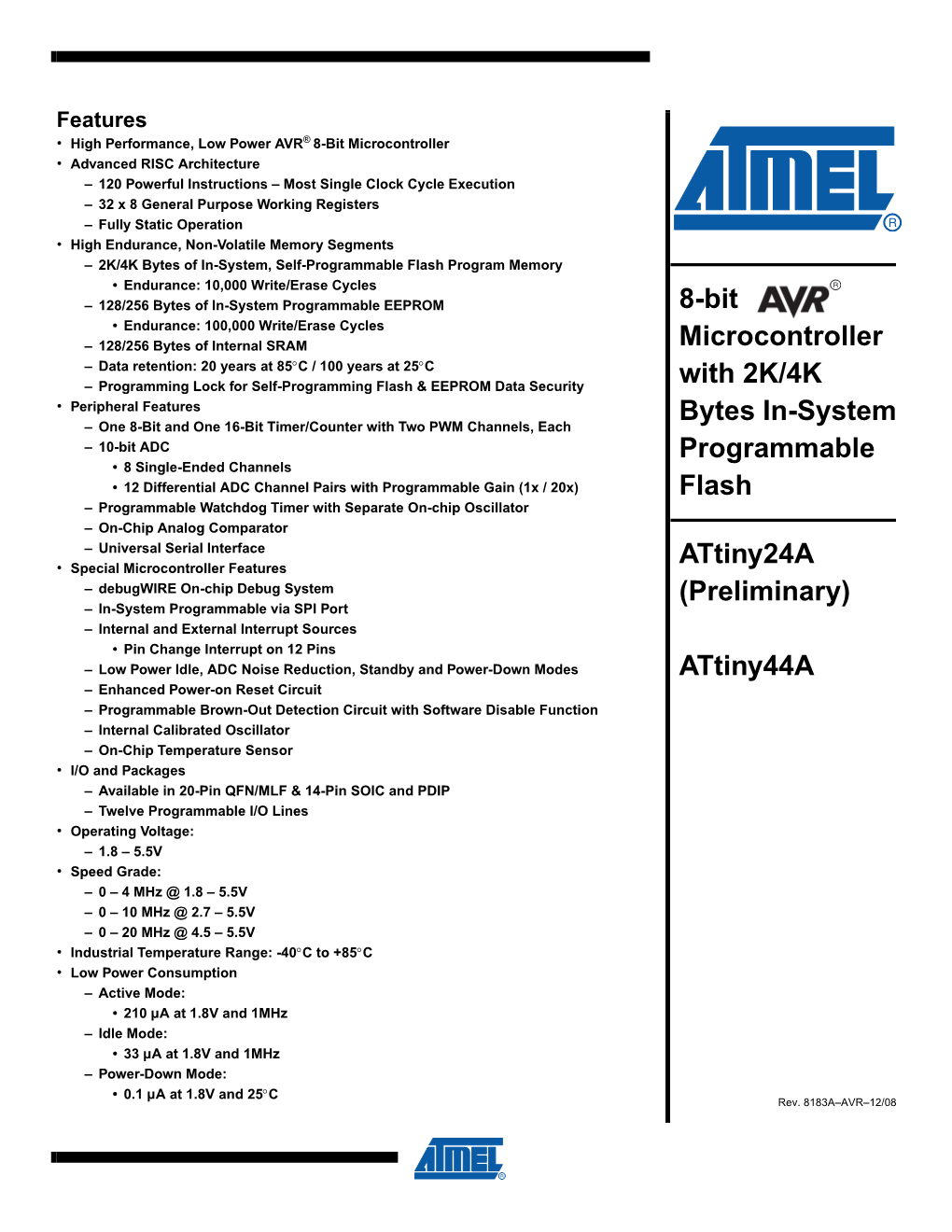 Attiny24a/44A Datasheet