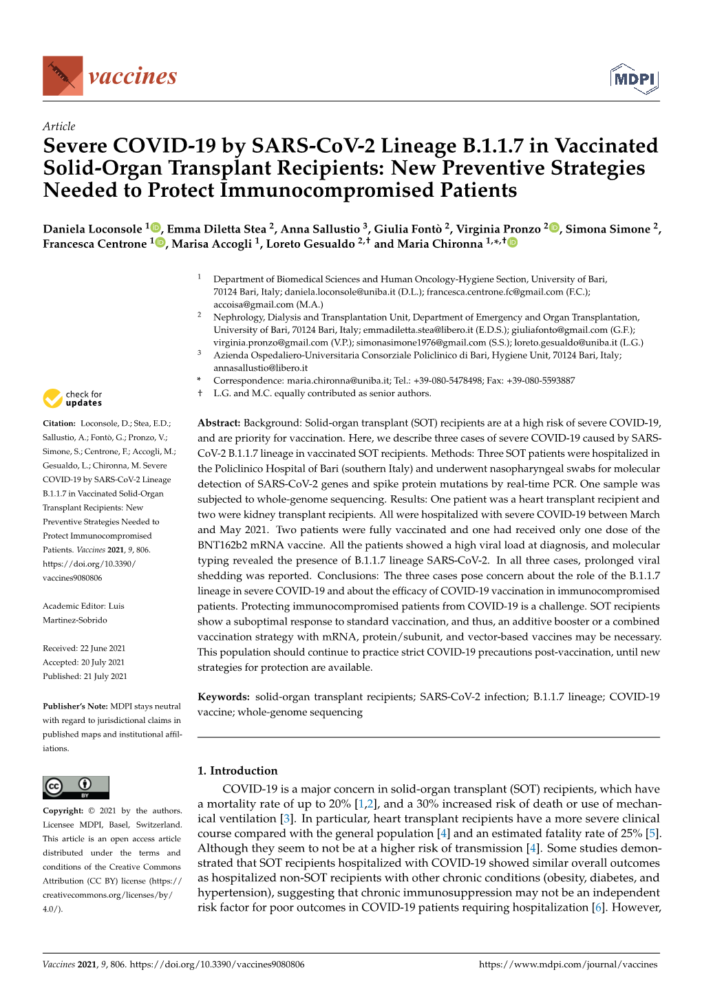 Severe COVID-19 by SARS-Cov-2 Lineage B.1.1.7 in Vaccinated Solid-Organ Transplant Recipients: New Preventive Strategies Needed to Protect Immunocompromised Patients