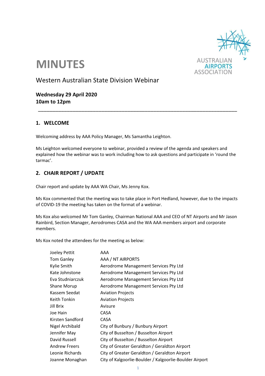 MINUTES Western Australian State Division Webinar