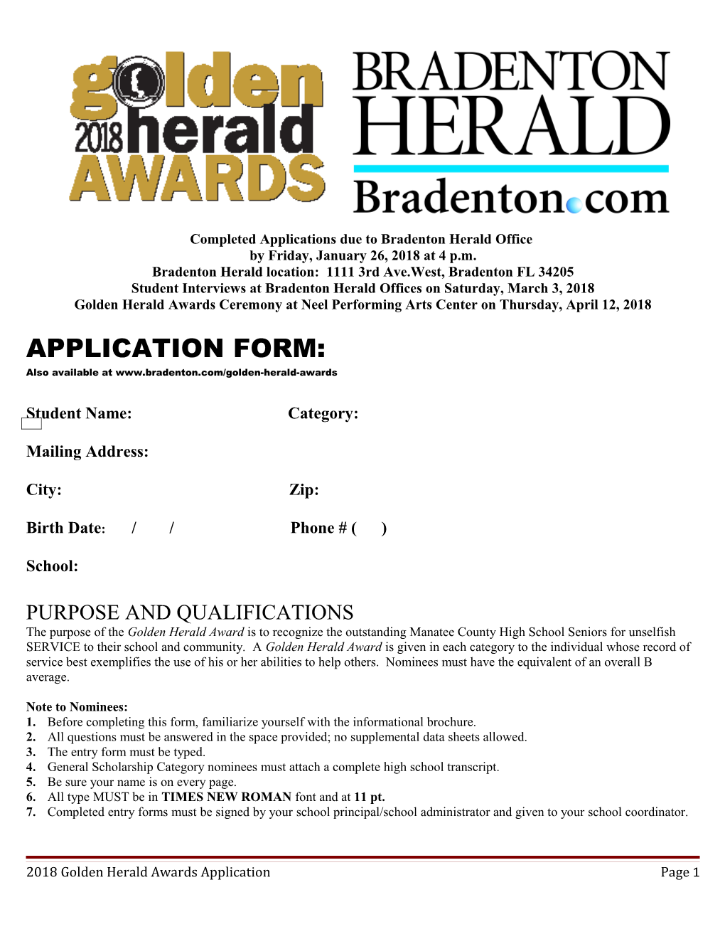 Golden Herald Awards Entry Form