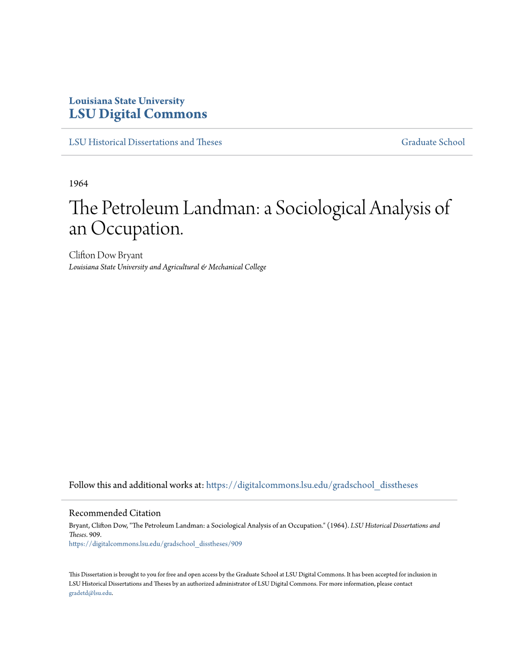 The Petroleum Landman: a Sociological Analysis of an Occupation