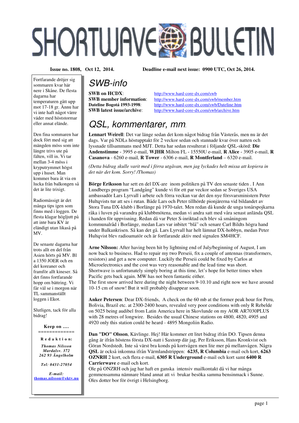 SWB-Info QSL, Kommentarer