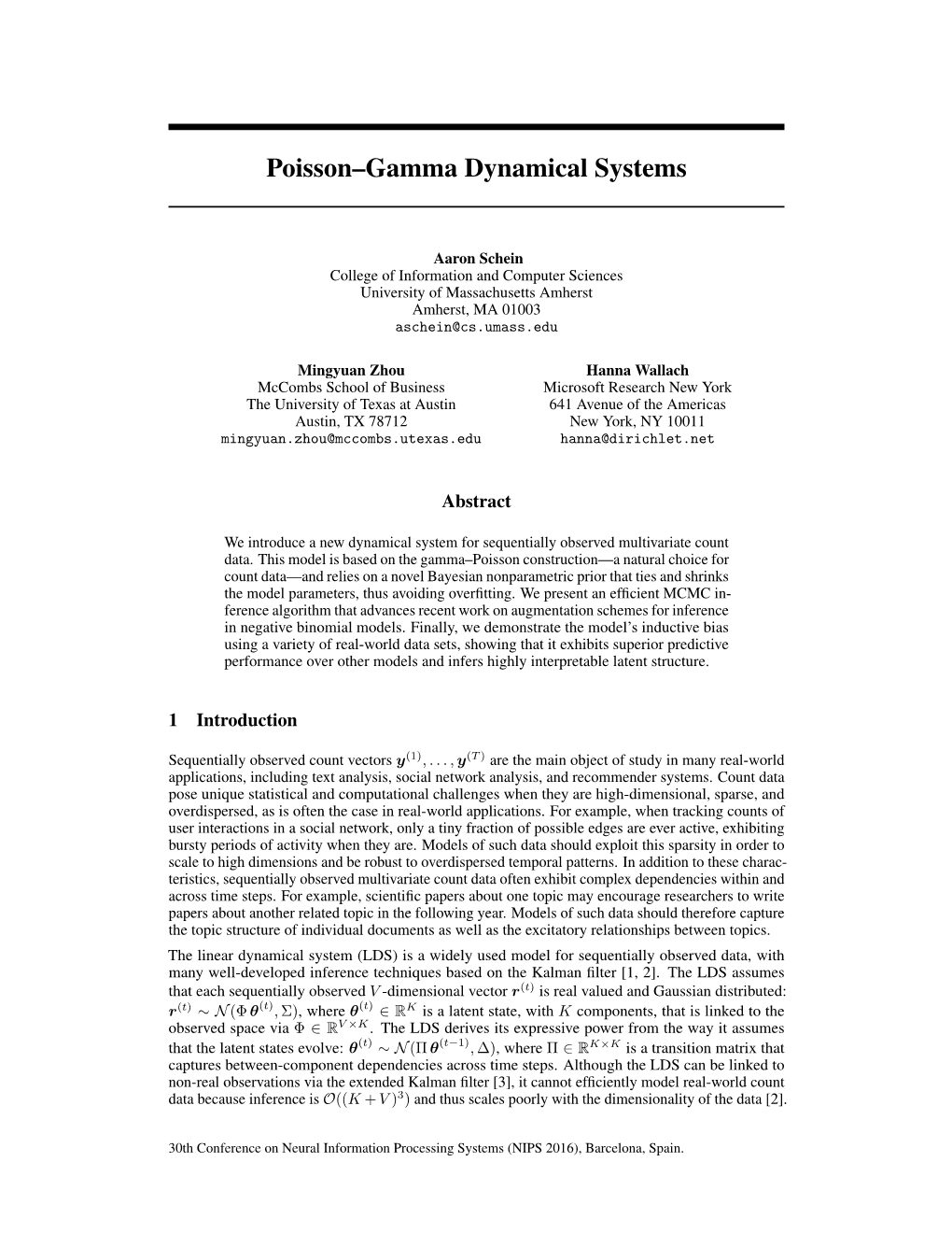 Poisson-Gamma Dynamical Systems