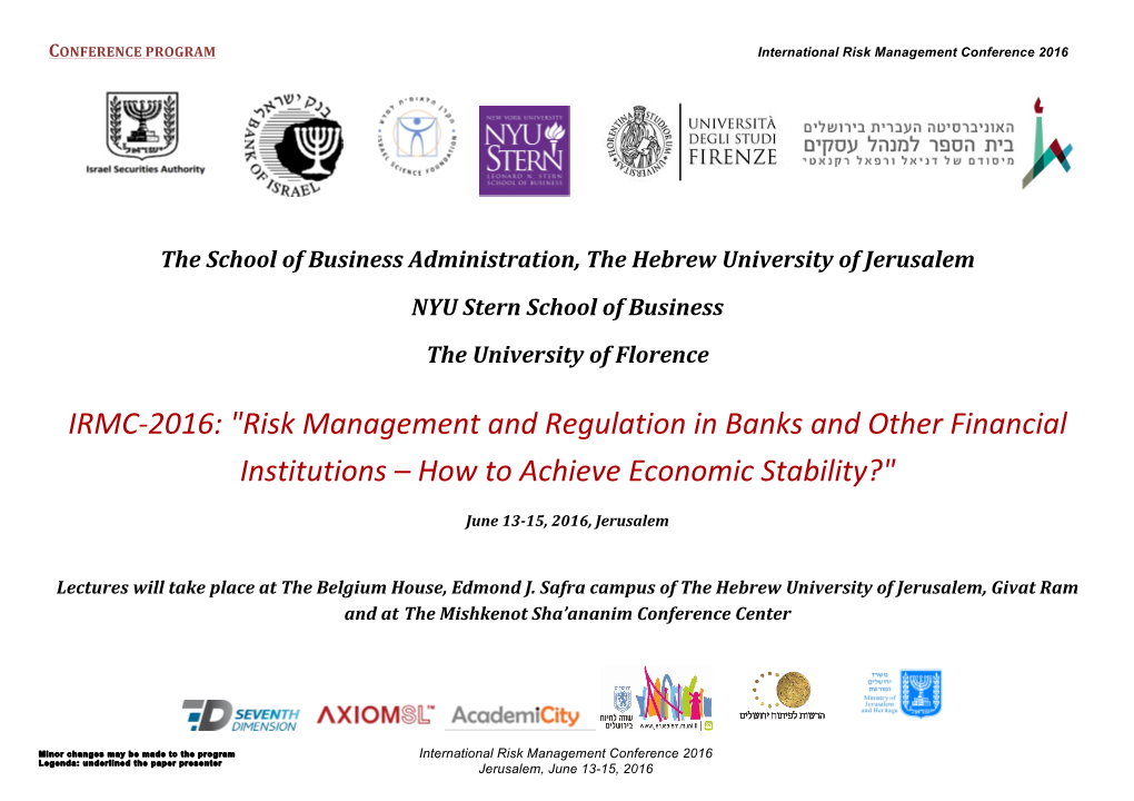 IRMC-‐2016: "Risk Management and Regulation in Banks and Other