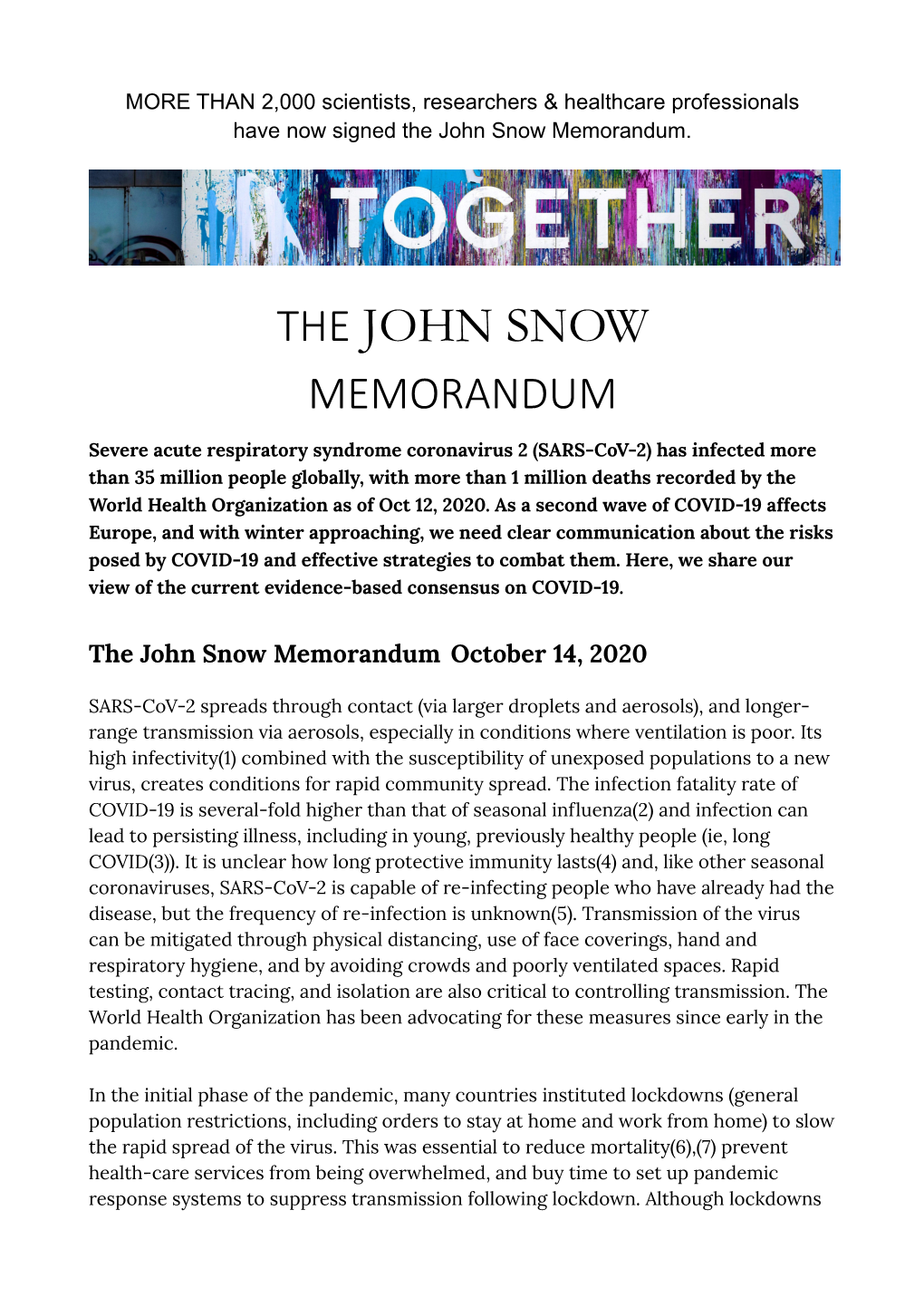 The John Snow Memorandum (PDF)