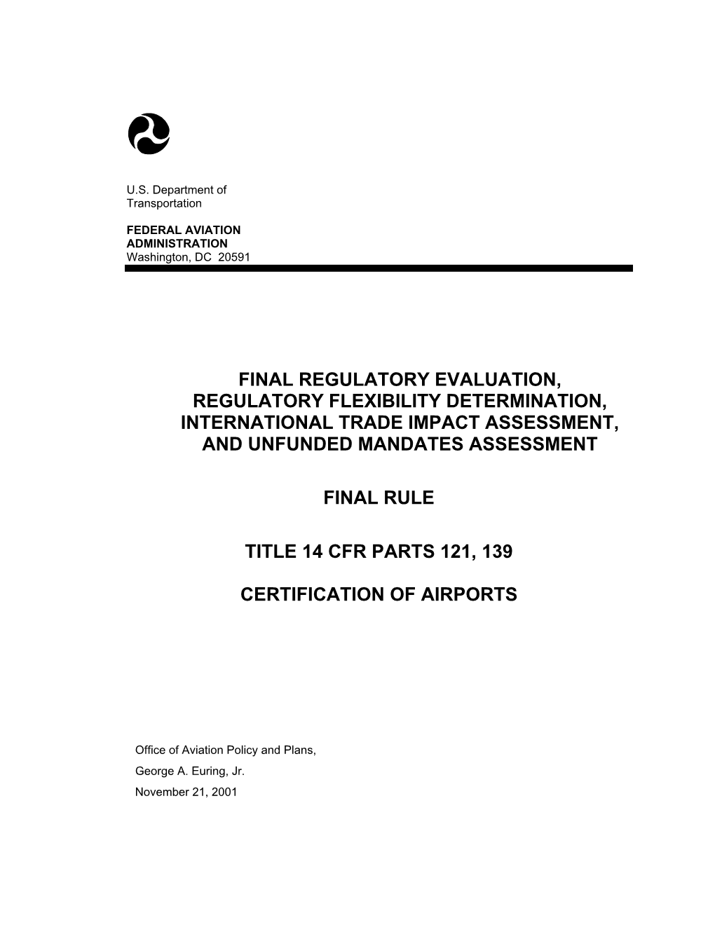 Part 139 Regulatory Evaluation