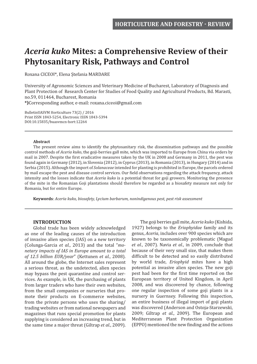 Aceria Kuko Mites: a Comprehensive Review of Their Phytosanitary Risk, Pathways and Control