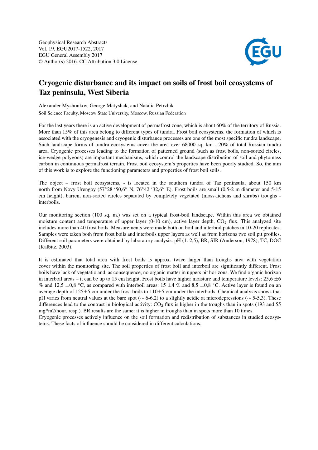 Cryogenic Disturbance and Its Impact on Soils of Frost Boil Ecosystems of Taz Peninsula, West Siberia