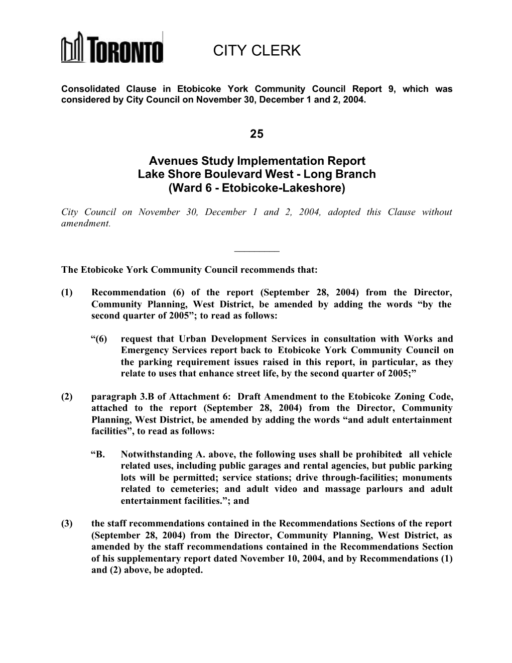 25 Avenues Study Implementation Report Lake Shore Boulevard West