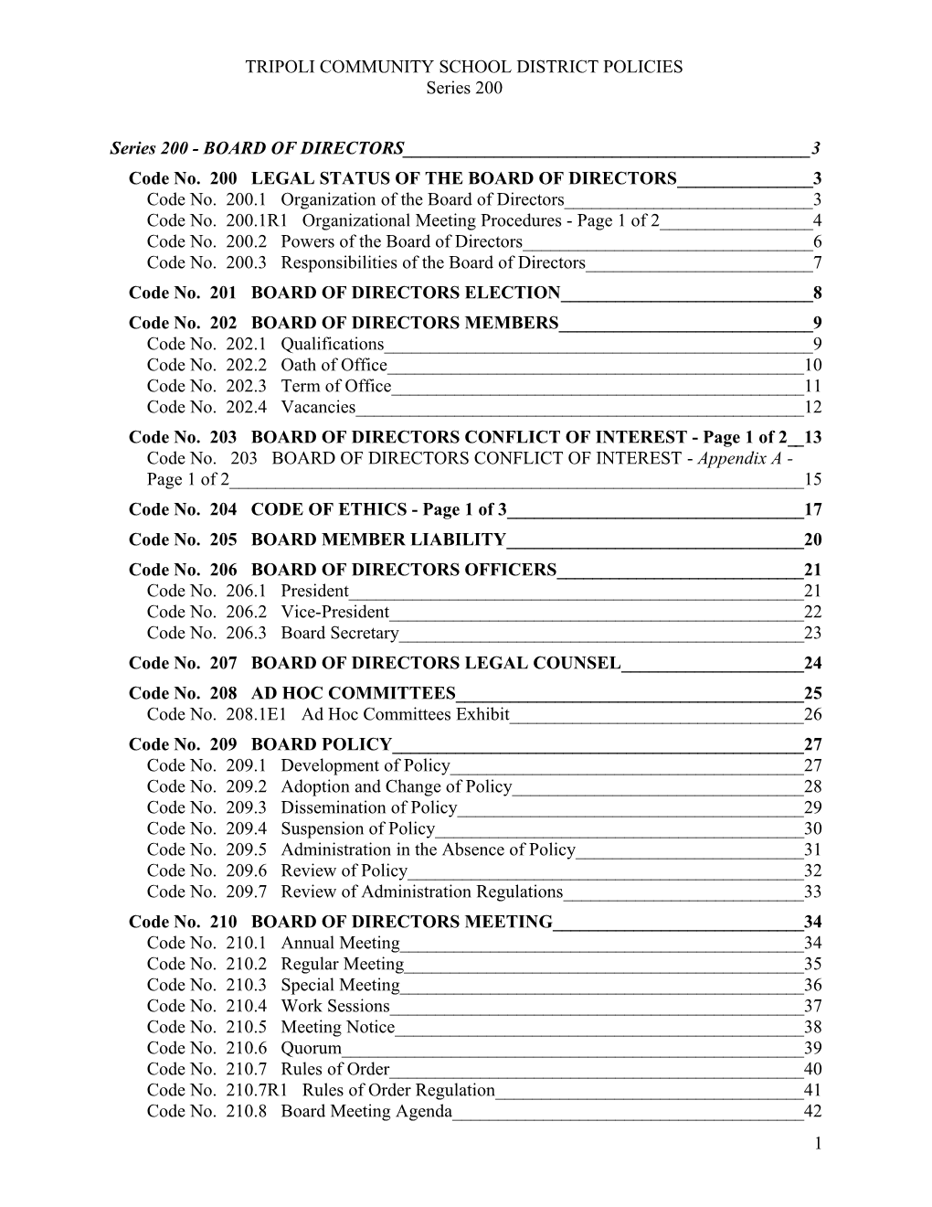 Tripoli Community School District Policies