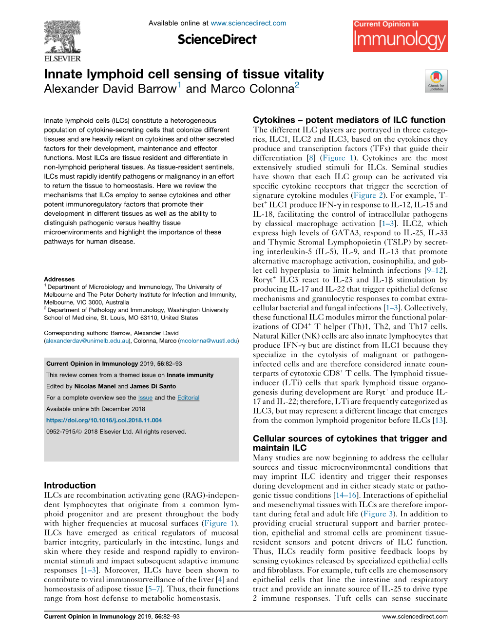 Innate Lymphoid Cell Sensing of Tissue Vitality