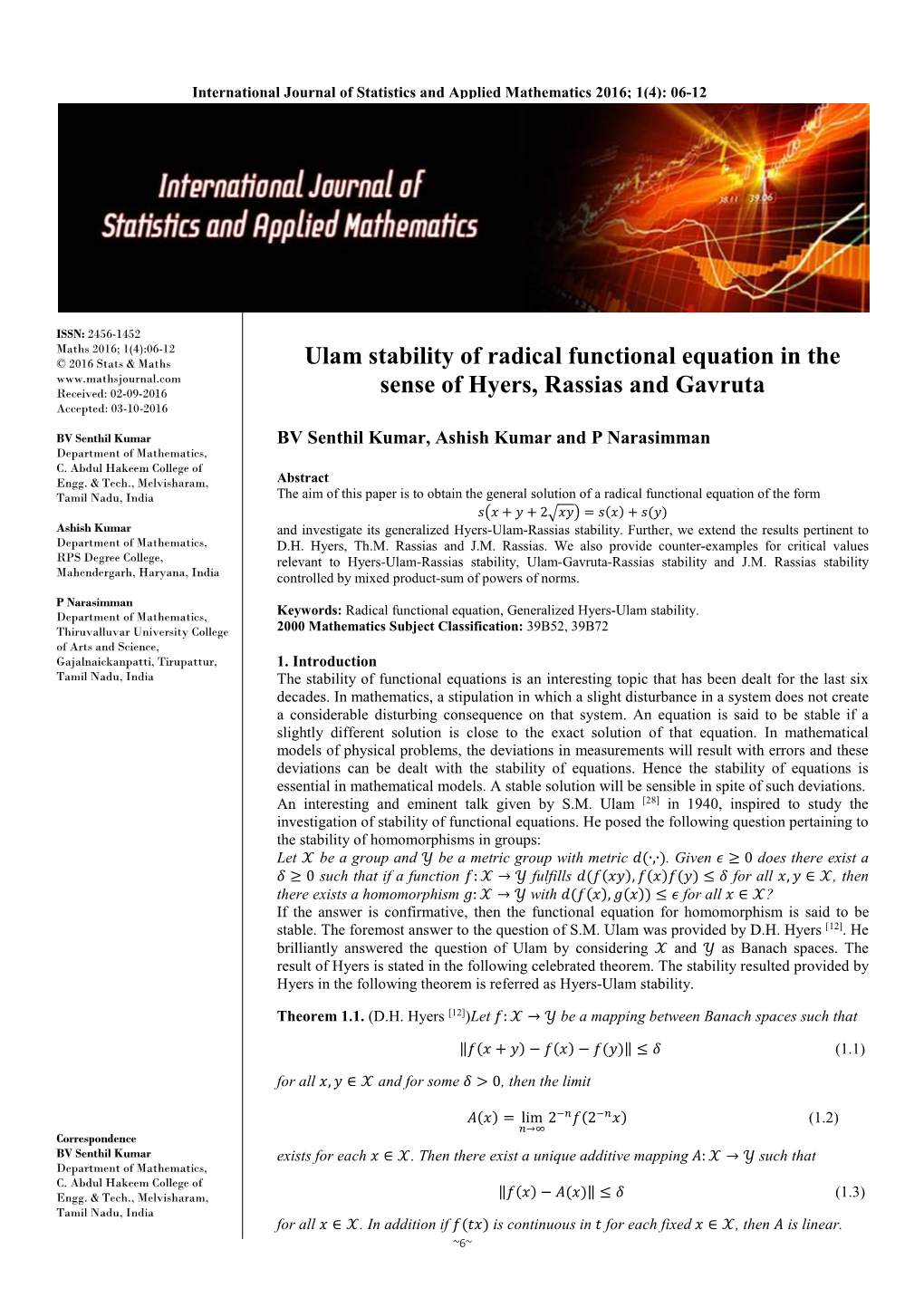 Ulam Stability of Radical Functional Equation in the Sense of Hyers, Rassias and Gavruta