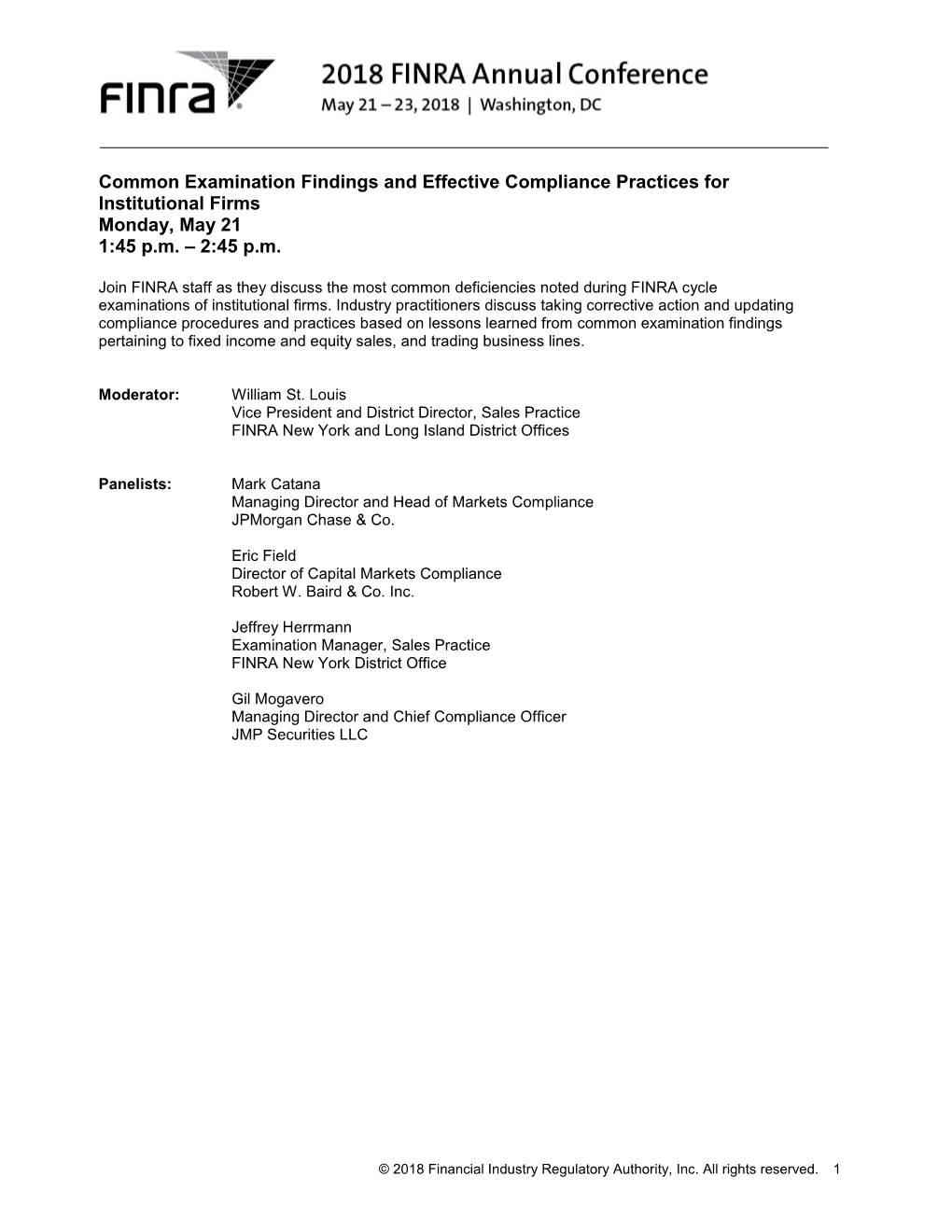 Common Examination Findings and Effective Compliance Practices for Institutional Firms Monday, May 21 1:45 P.M