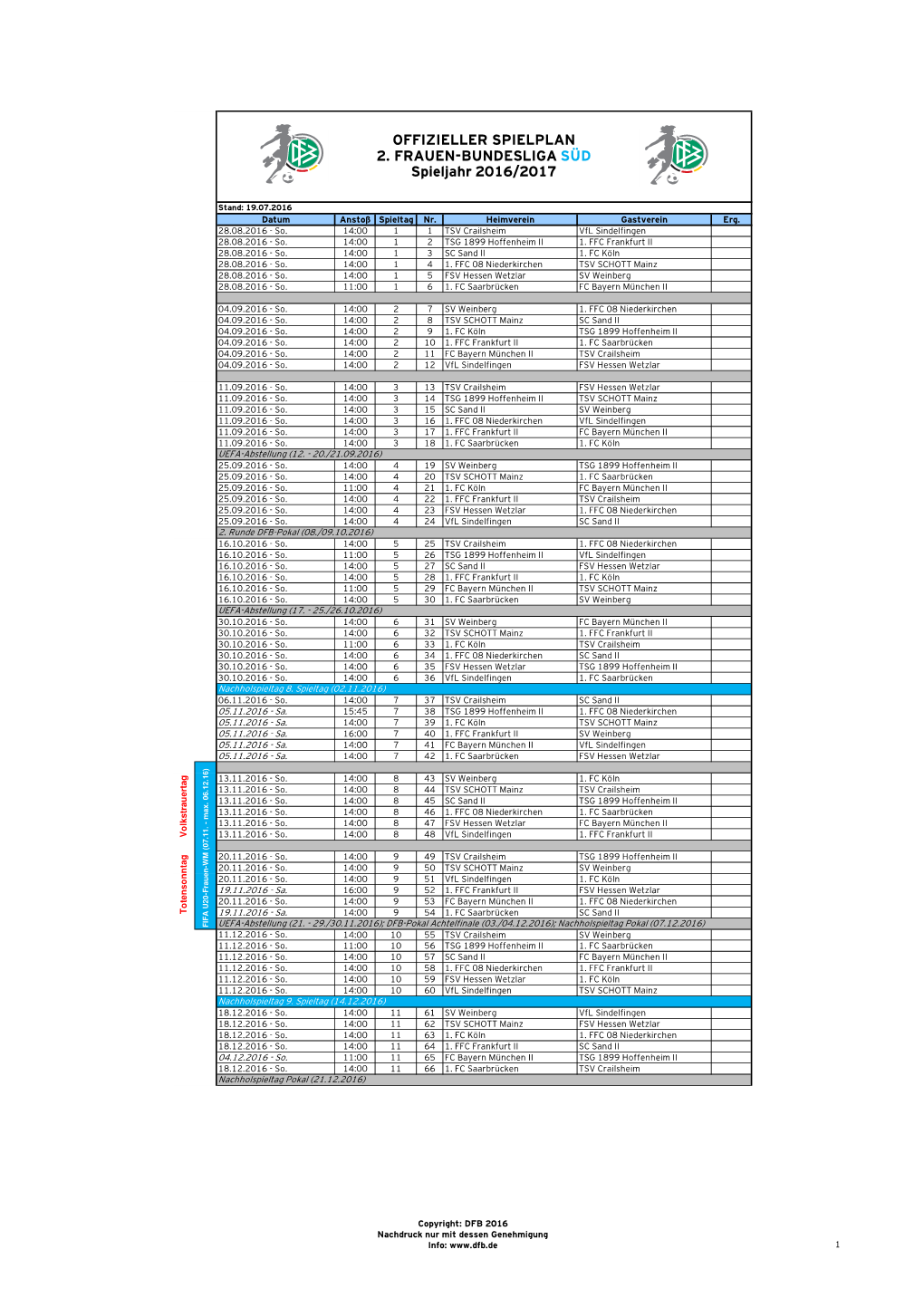 ~ S Offizieller Spielplan Zeitgenau 2. FBL SÜD 16-17