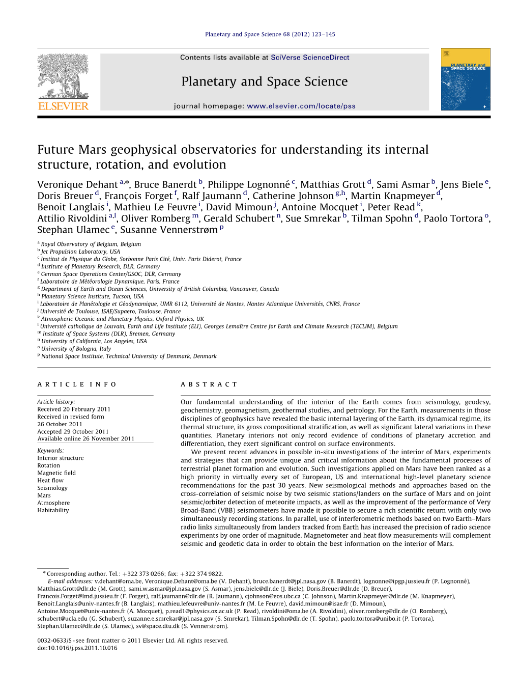 Future Mars Geophysical Observatories for Understanding Its Internal Structure, Rotation, and Evolution