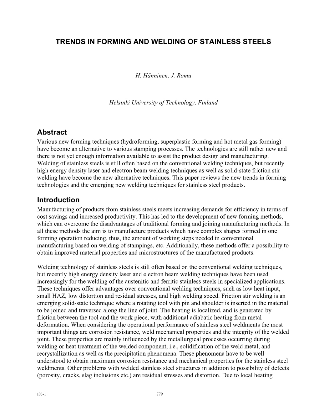 Trends in Forming and Welding of Stainless Steels