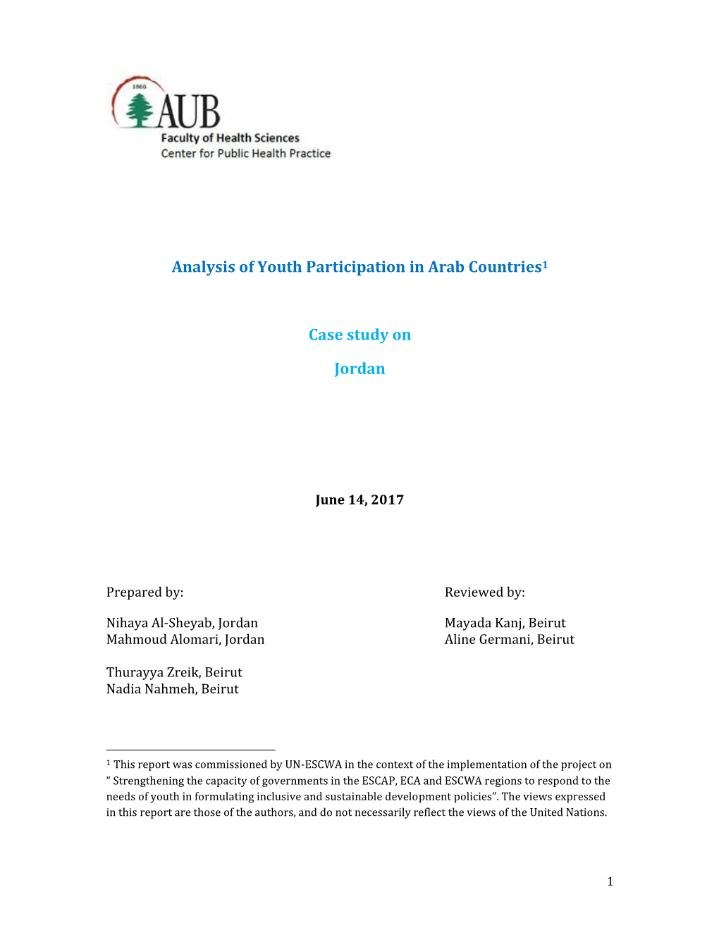 Analysis of Youth Participation in Arab Countries1 Case Study on Jordan