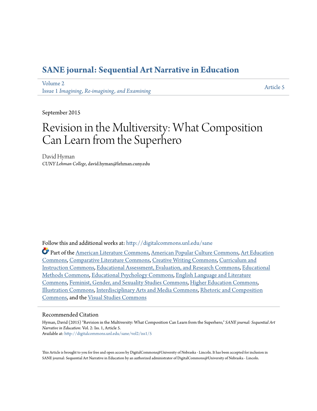 Revision in the Multiversity: What Composition Can Learn from the Superhero David Hyman CUNY Lehman College��# 5(#�'8, -�+$', -�