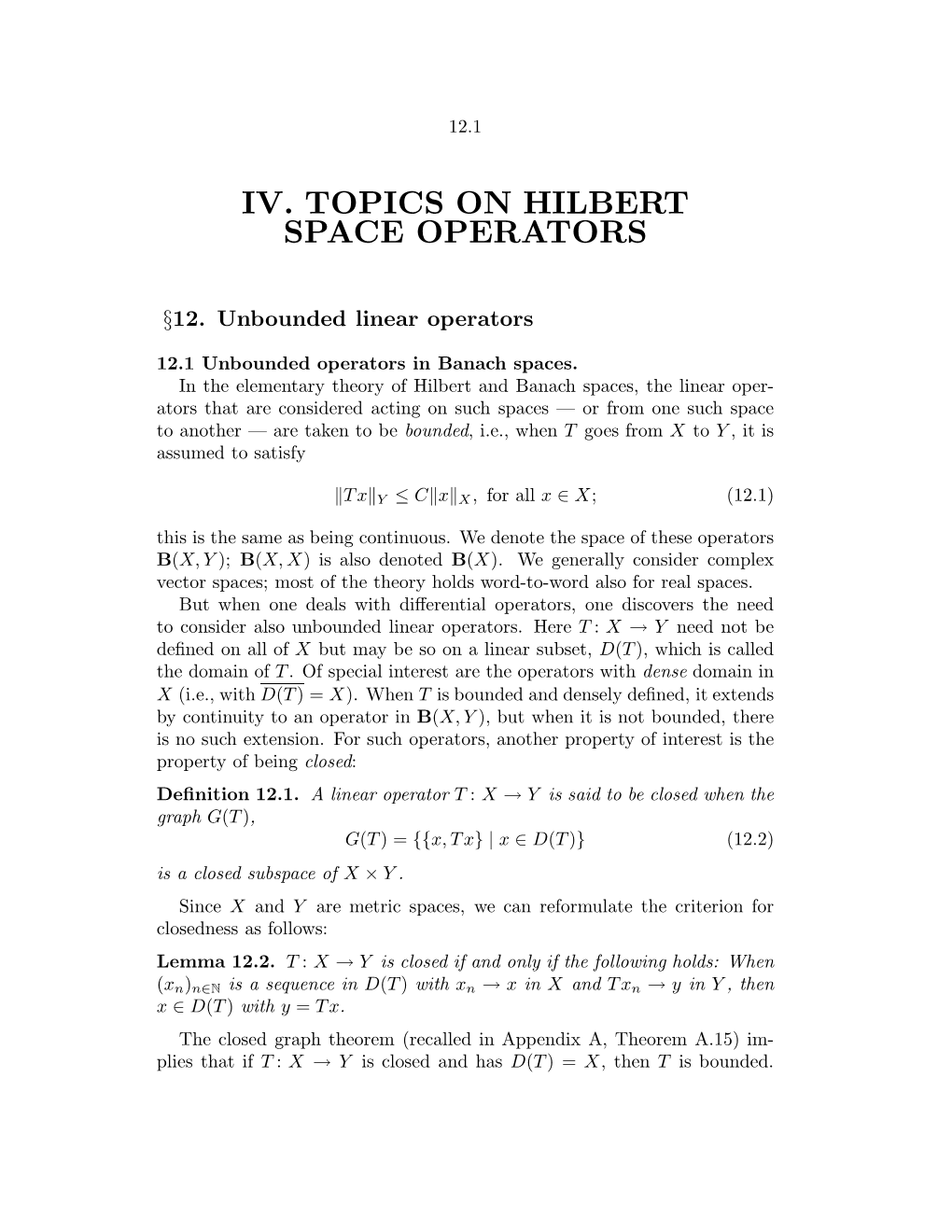 Iv. Topics on Hilbert Space Operators