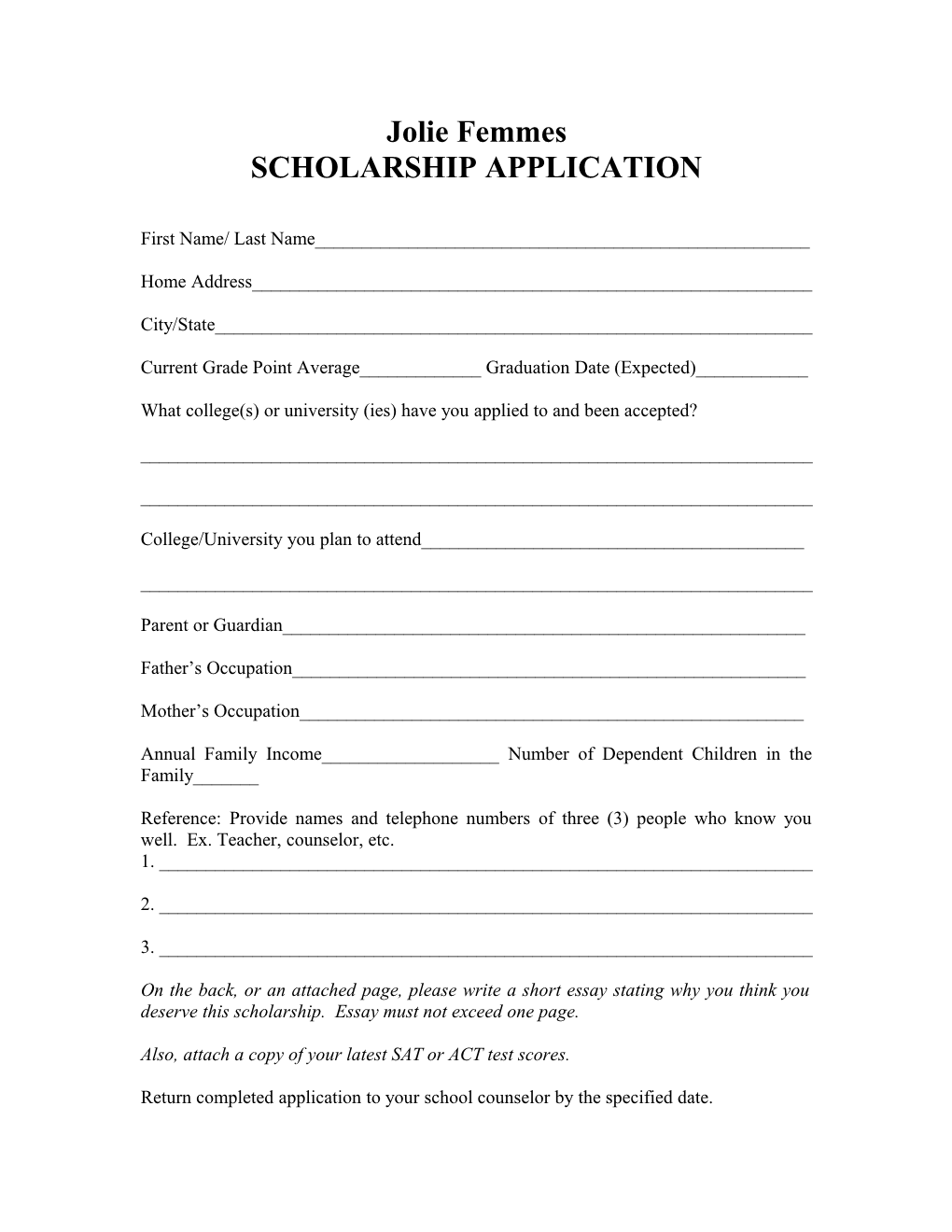 Scholarship Application s3