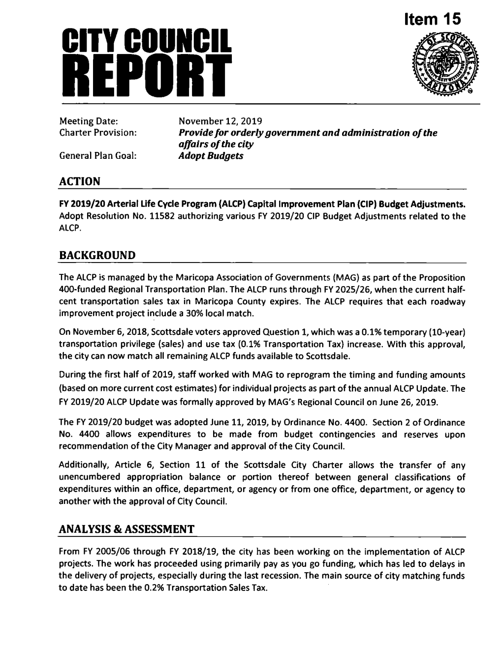 Fiscal Year 2019/20 Arterial Life Cycle Program