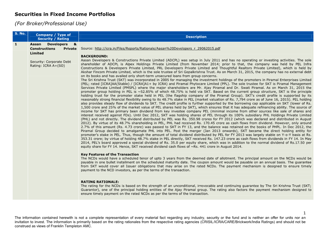 Fixed Income Portfolios (For Broker/Professional Use)