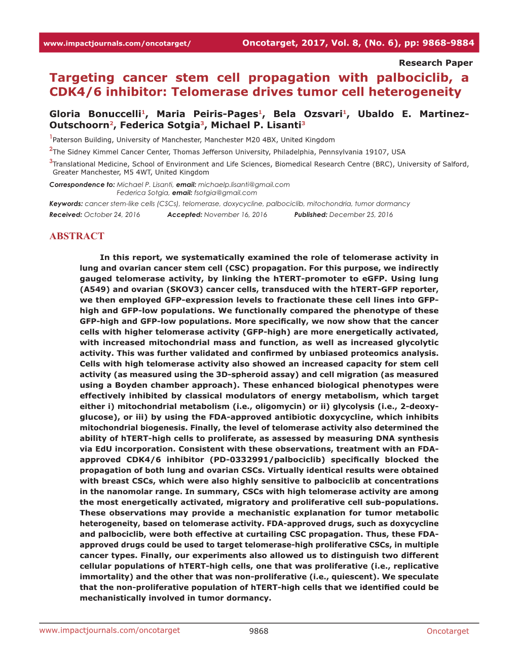 Telomerase Drives Tumor Cell Heterogeneity