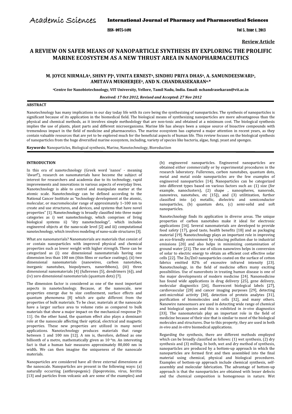 A Review on Safer Means of Nanoparticle Synthesis by Exploring the Prolific Marine Ecosystem As a New Thrust Area in Nanopharmaceutics