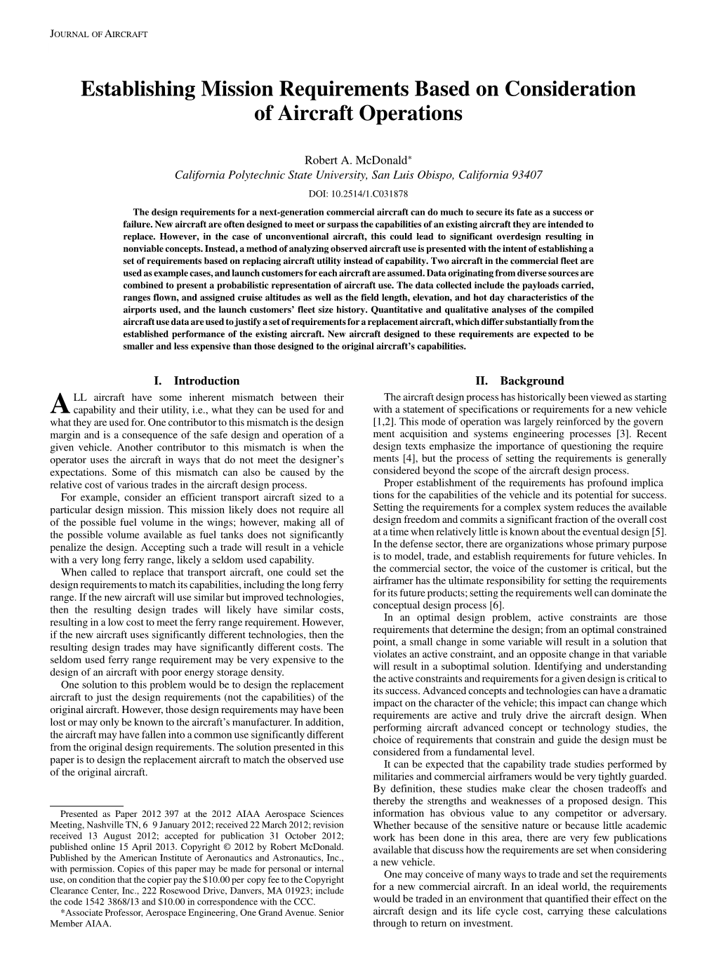 Establishing Mission Requirements Based on Consideration of Aircraft Operations