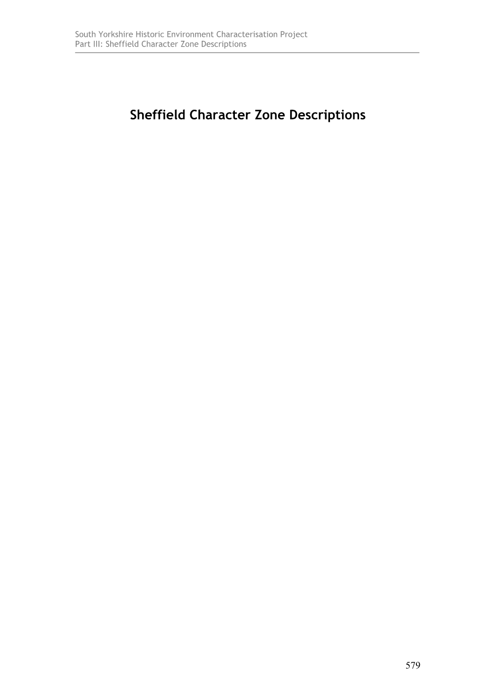 Sheffield Character Zone Descriptions