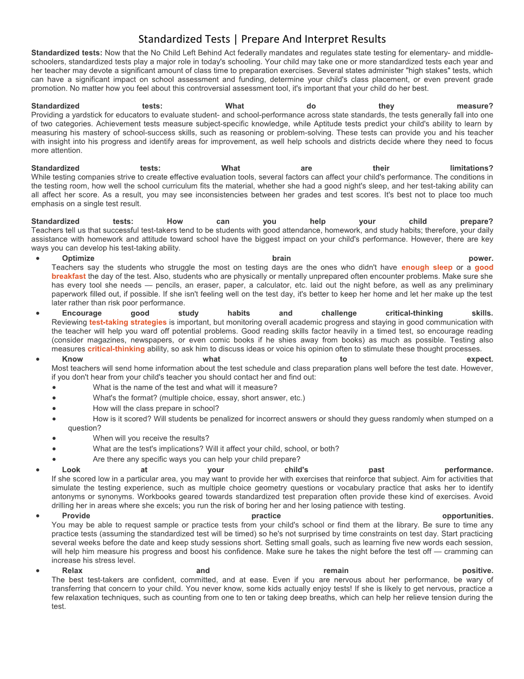 Standardized Tests Prepare and Interpret Results