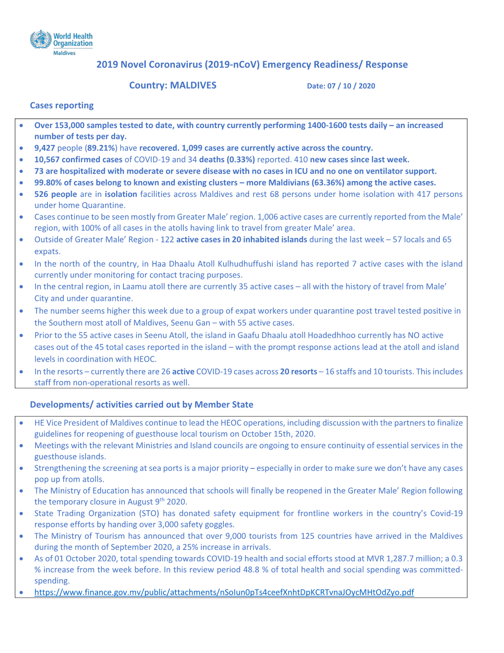 (2019-Ncov) Emergency Readiness/ Response Country