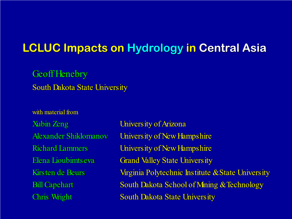 LCLUC Impacts on Hydrology in Central Asia