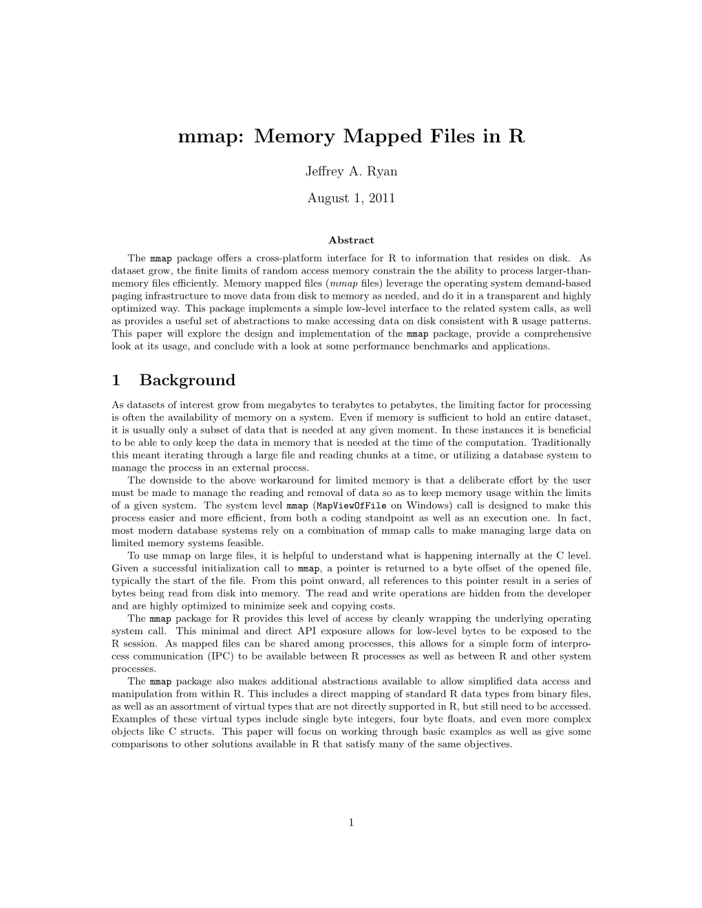 Mmap: Memory Mapped Files in R