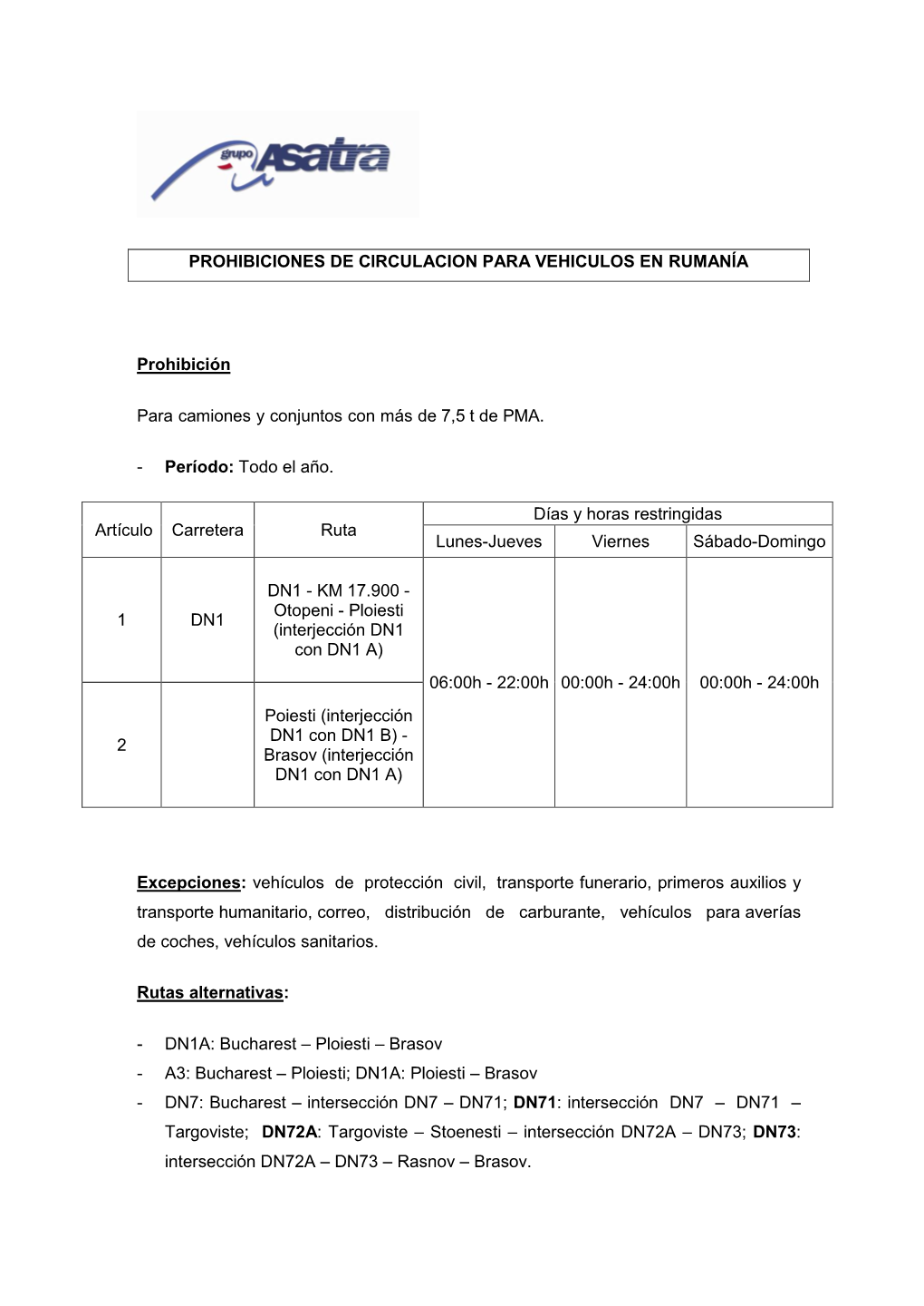 Prohibiciones De Circulacion Para Vehiculos En Rumanía